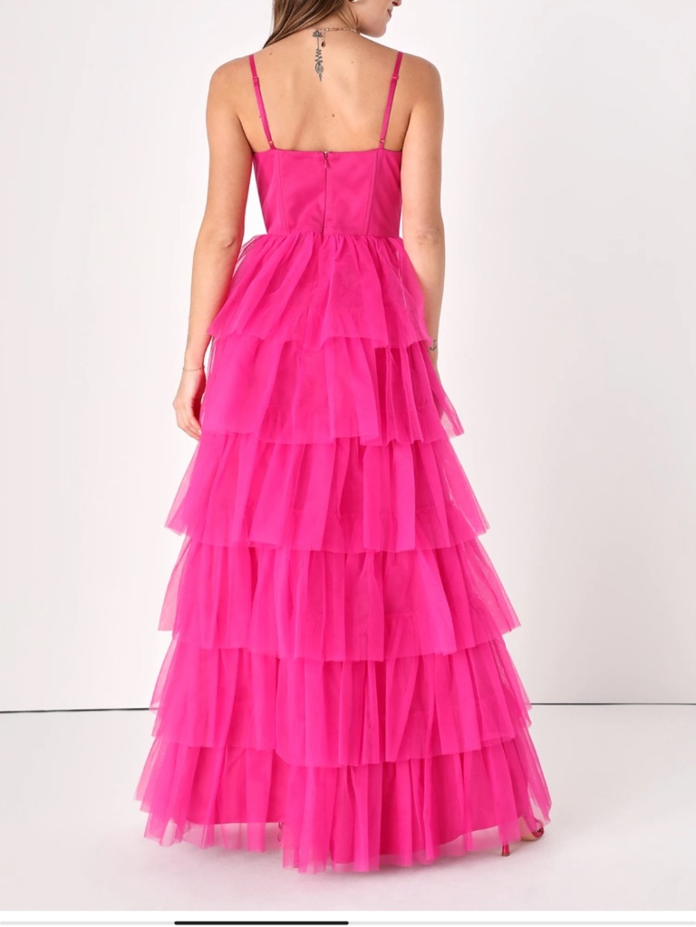 Lulus Hot Pink Tiered Tulle Corset Dress - Picture 3 of 8